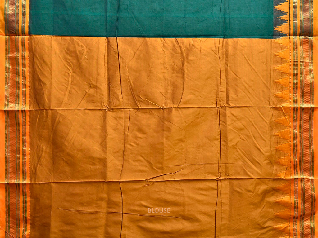 Green and Yellow ilkal Viscose Plain Saree with Contrast Pallu and Temple Border Design il0107
