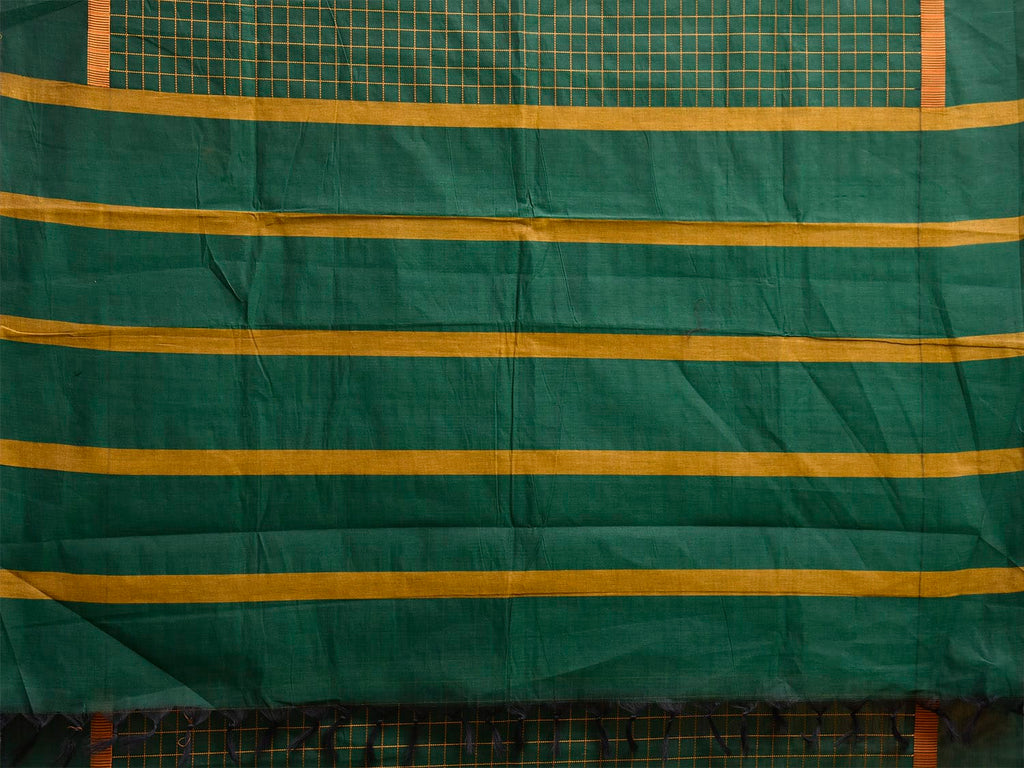 Green and Yellow Kanchipuram Cotton Saree with Big Checks and Strips Pallu Design k0986