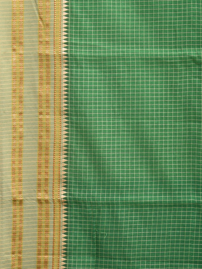 Green Bamboo Cotton Saree with Checks Design No Blouse bc0296