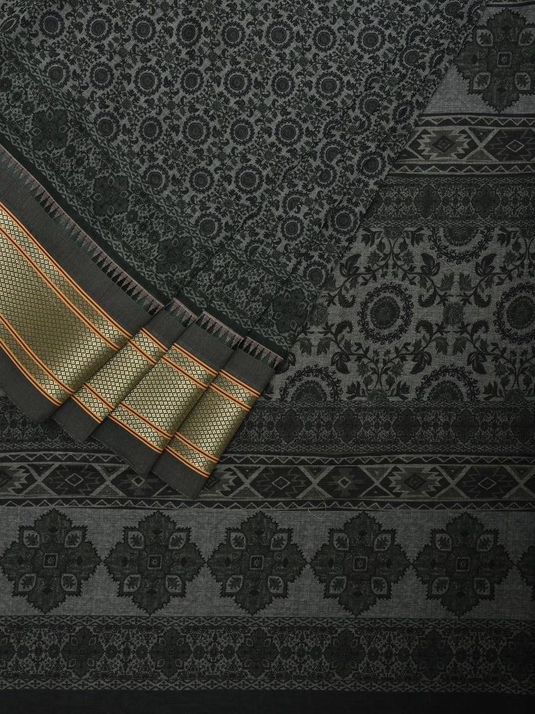 Green Bamboo Cotton Saree with Digital Print Design bc0719