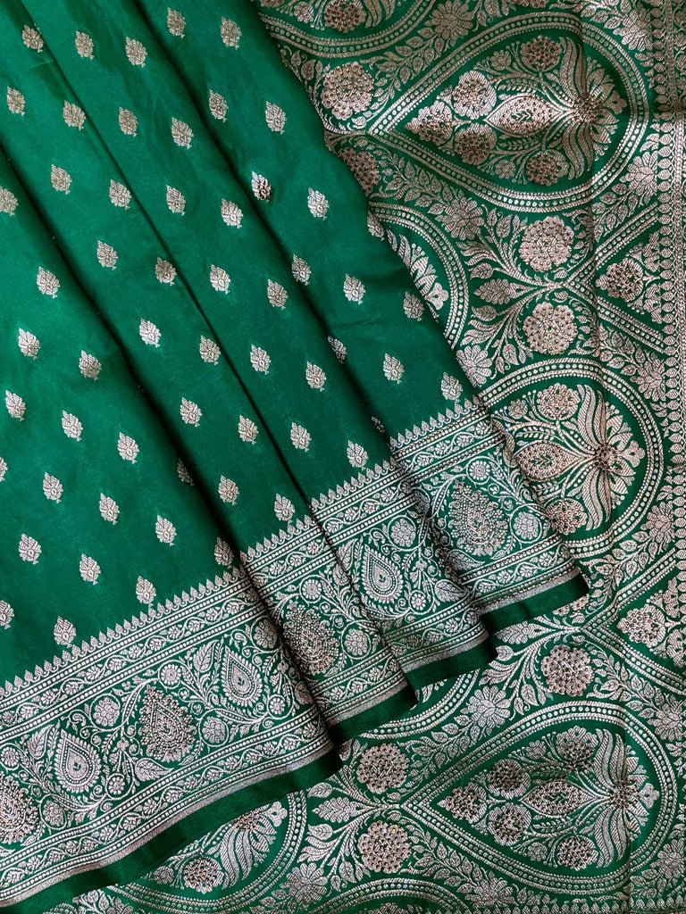 Green Banaras Katan Silk Saree with Body Butti and Stone Work Design b0383ds