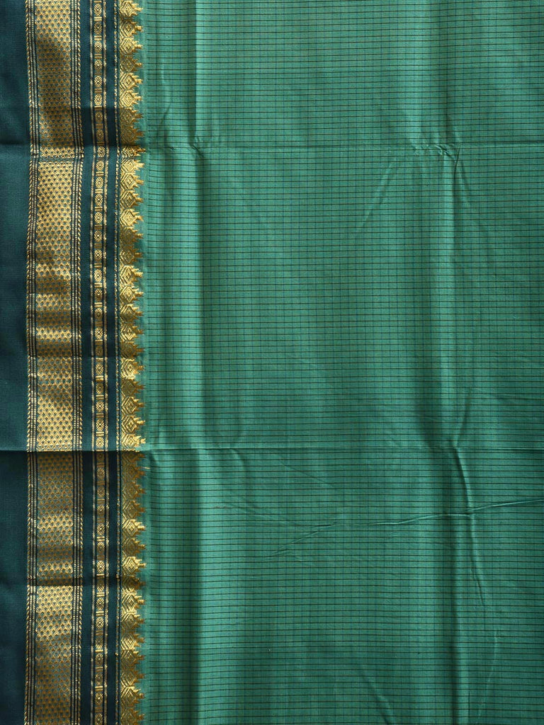 Green ilkal Viscose Silk Saree with Checks and Contrast Teni Tope Kammi Pallu Design il0018
