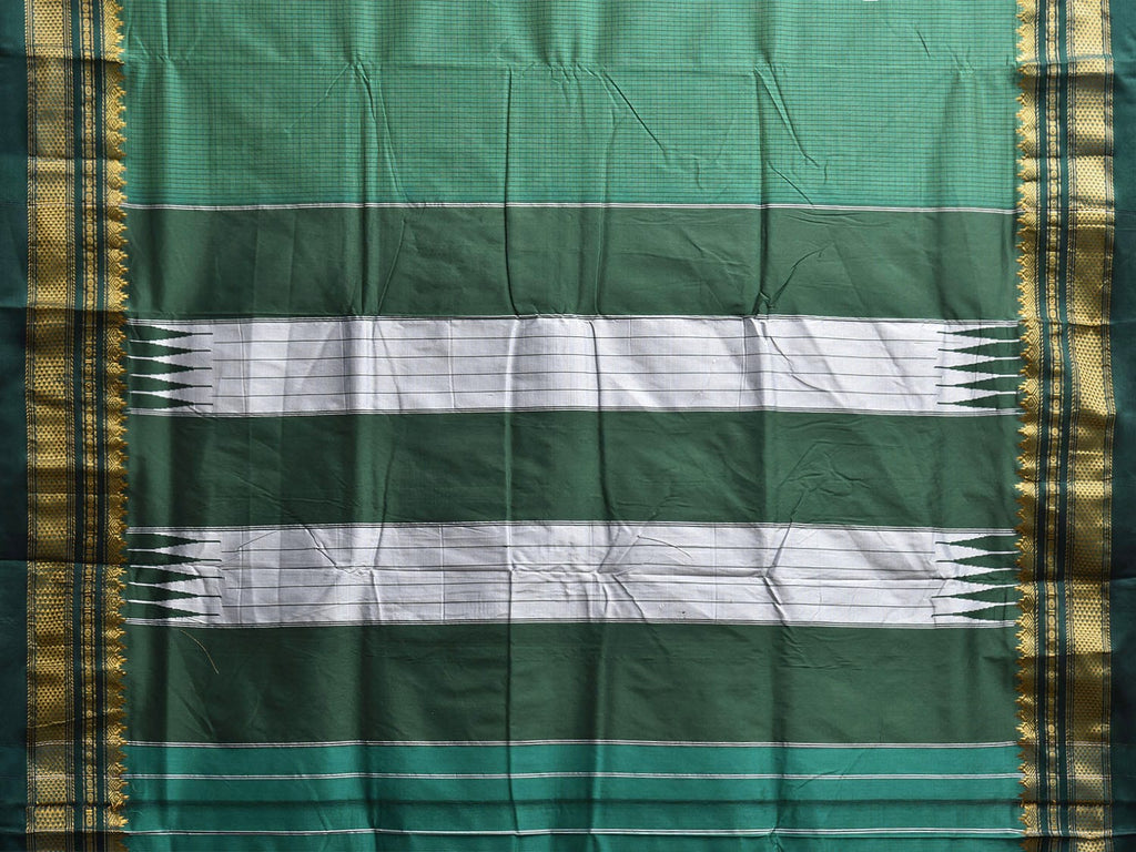Green ilkal Viscose Silk Saree with Checks and Contrast Teni Tope Kammi Pallu Design il0018