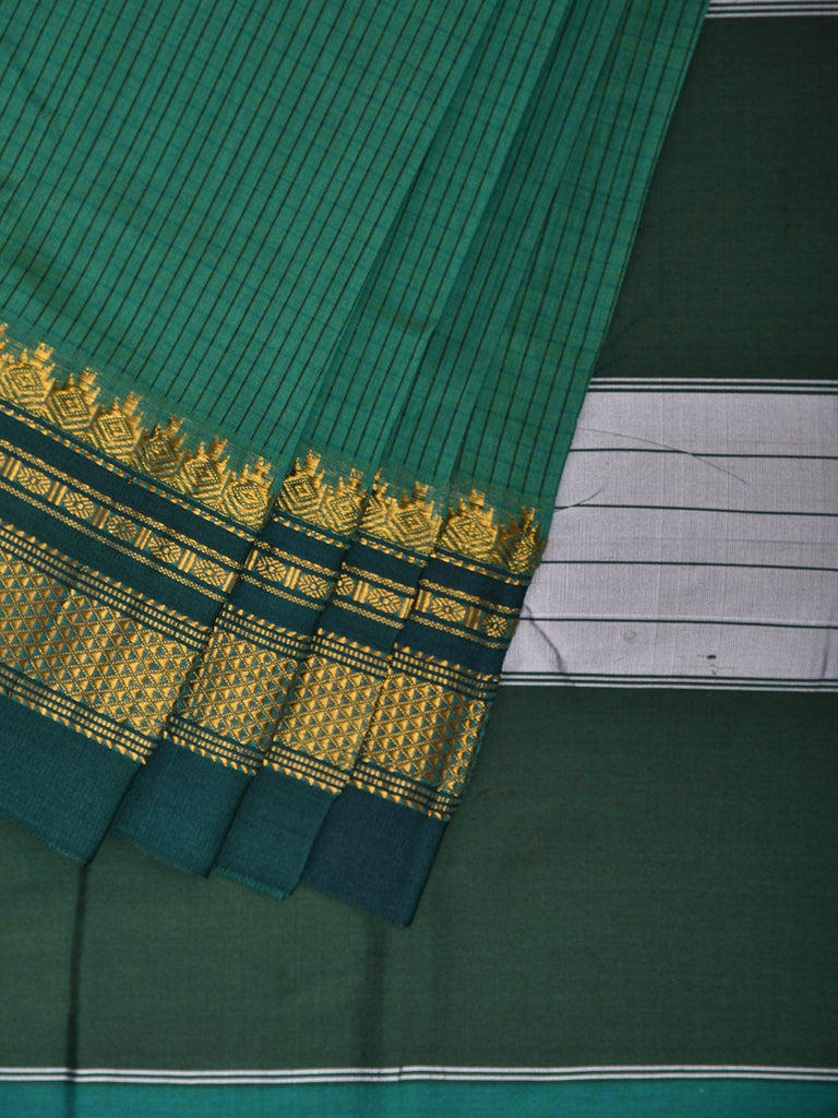 Green ilkal Viscose Silk Saree with Checks and Contrast Teni Tope Kammi Pallu Design il0018