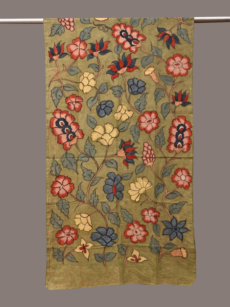Green Kalamkari Hand Painted Cotton Stole with Floral Design ds3522