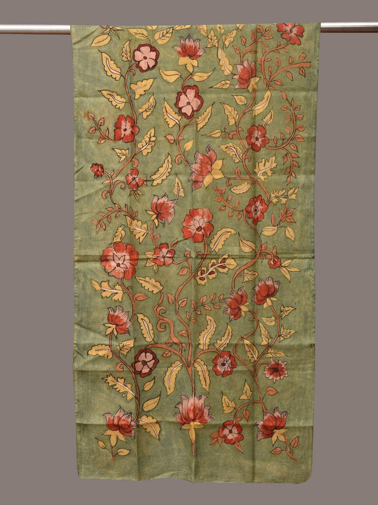 Green Kalamkari Hand Painted Sico Stole with Floral Design ds3520