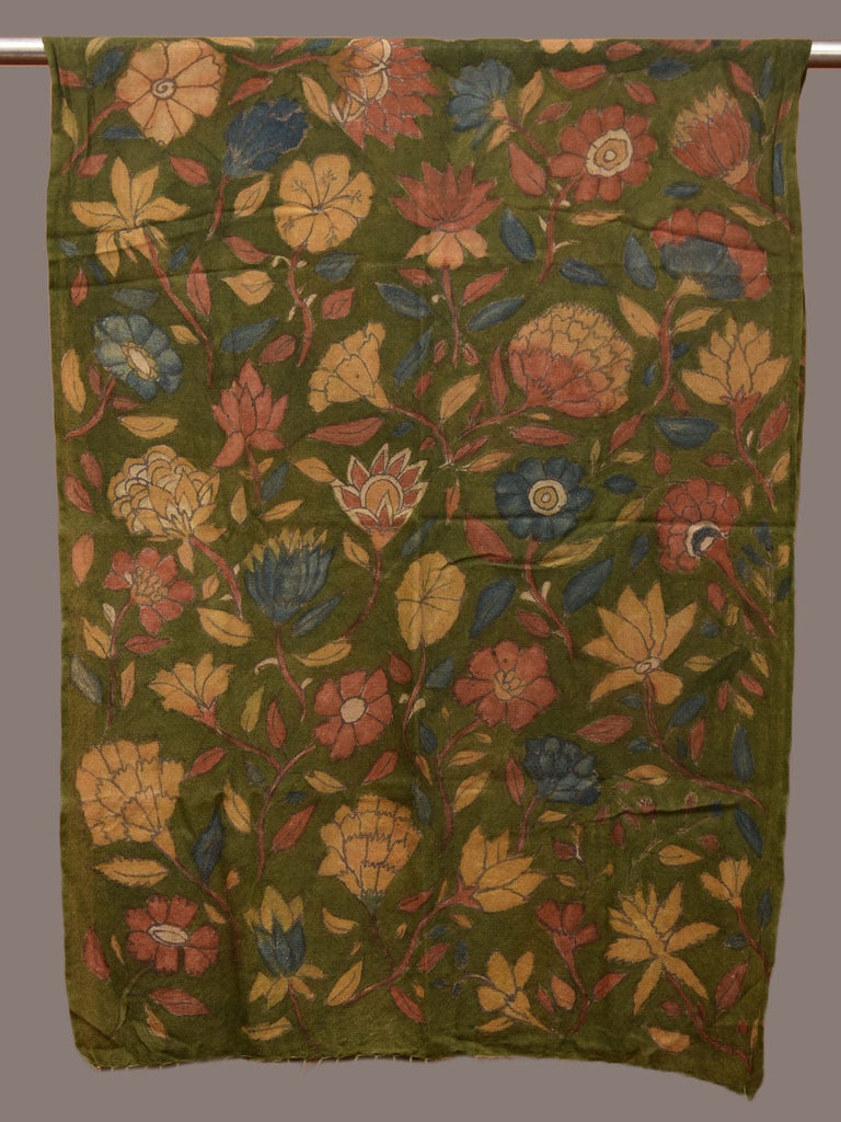 Green Kalamkari Hand Painted Woolen Dupatta with Floral Design ds3213