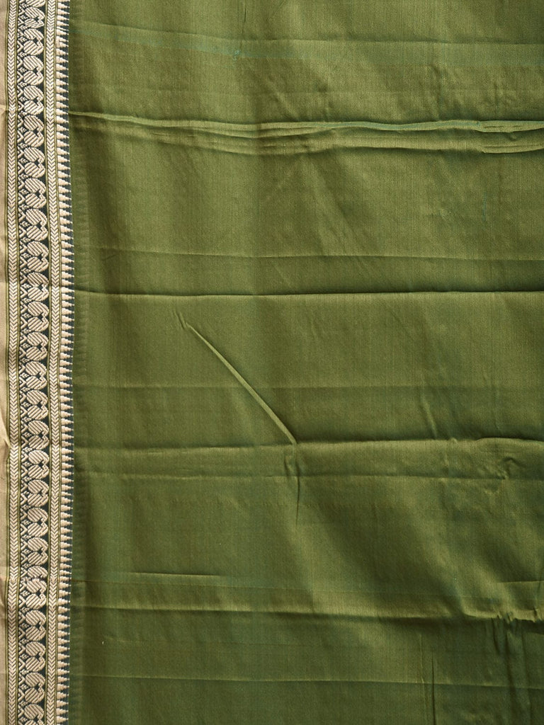 Green Kanchipuram Cotton Plain Saree with Strips and Small Border Design No Blouse k0888