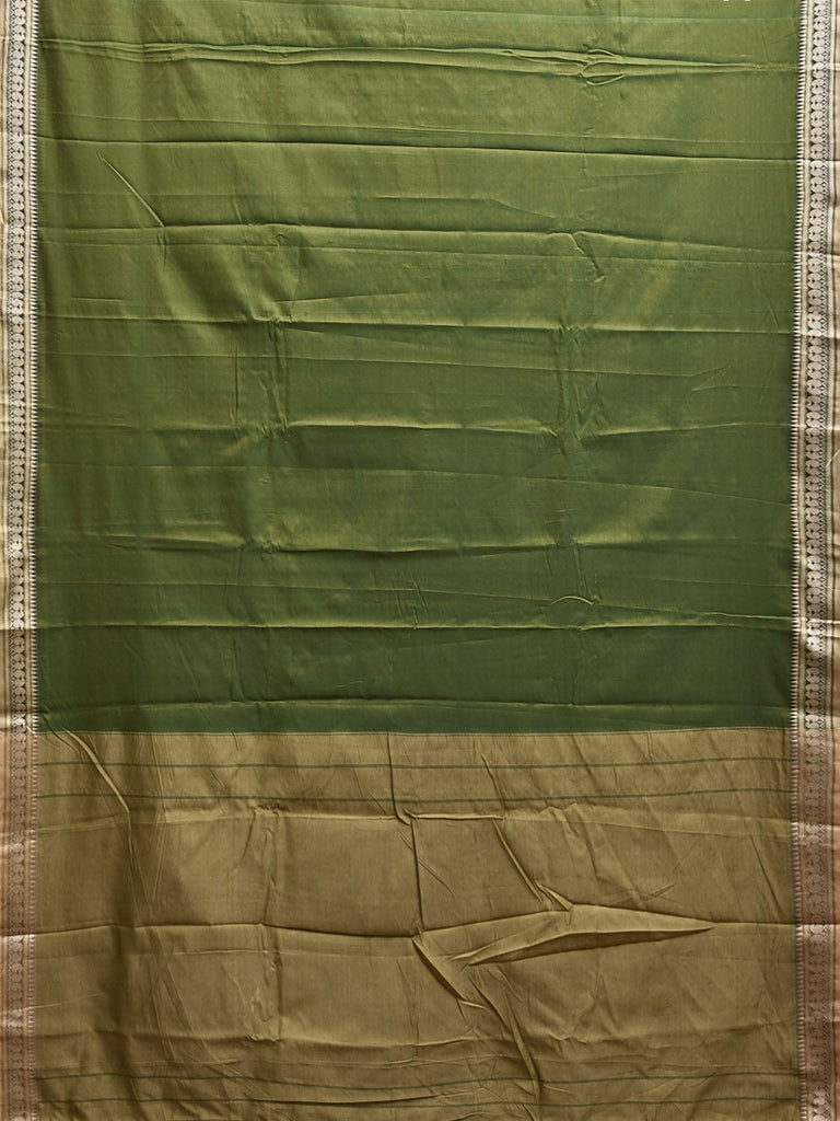 Green Kanchipuram Cotton Plain Saree with Strips and Small Border Design No Blouse k0888