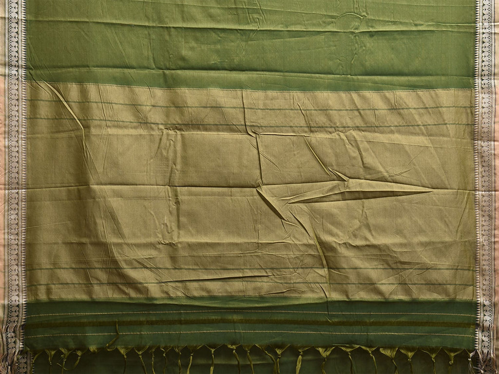 Green Kanchipuram Cotton Plain Saree with Strips and Small Border Design No Blouse k0888