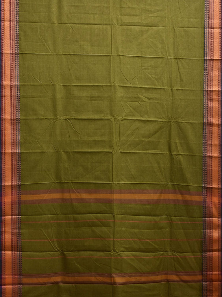 Green Kanchipuram Cotton Saree with Strips Pallu and Border Design k0868