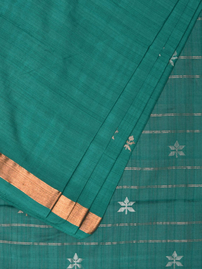 Green Khadi Cotton Handloom Saree with Jamdani Body Buta Design kh0632