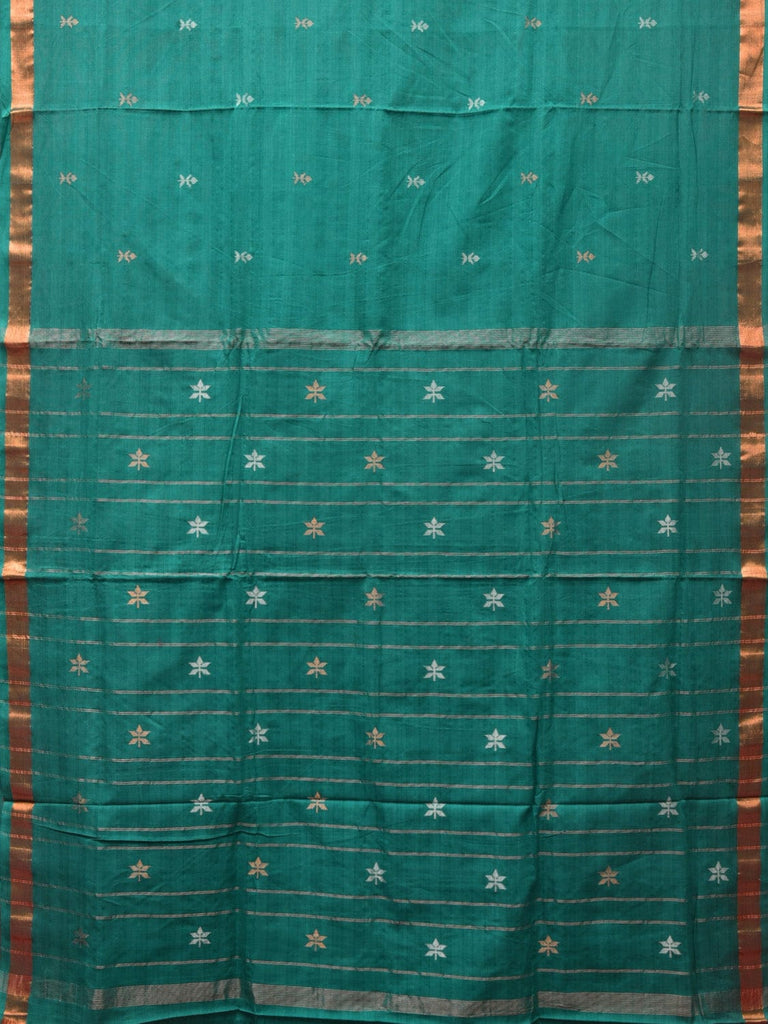 Green Khadi Cotton Handloom Saree with Jamdani Body Buta Design kh0632