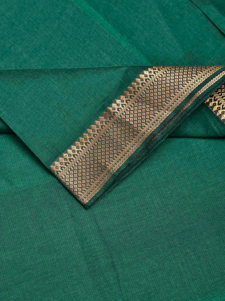 Green Mangalgiri Cotton Blouse with Zari Border Design Length 1mt Width 44 Inches BL0191