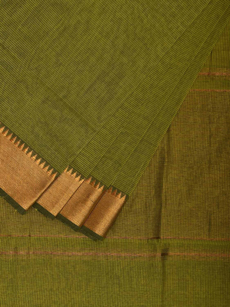 Green Mangalgiri Cotton Handloom Saree with Strips Design and Small Temple Border Design No Blouse mn0100