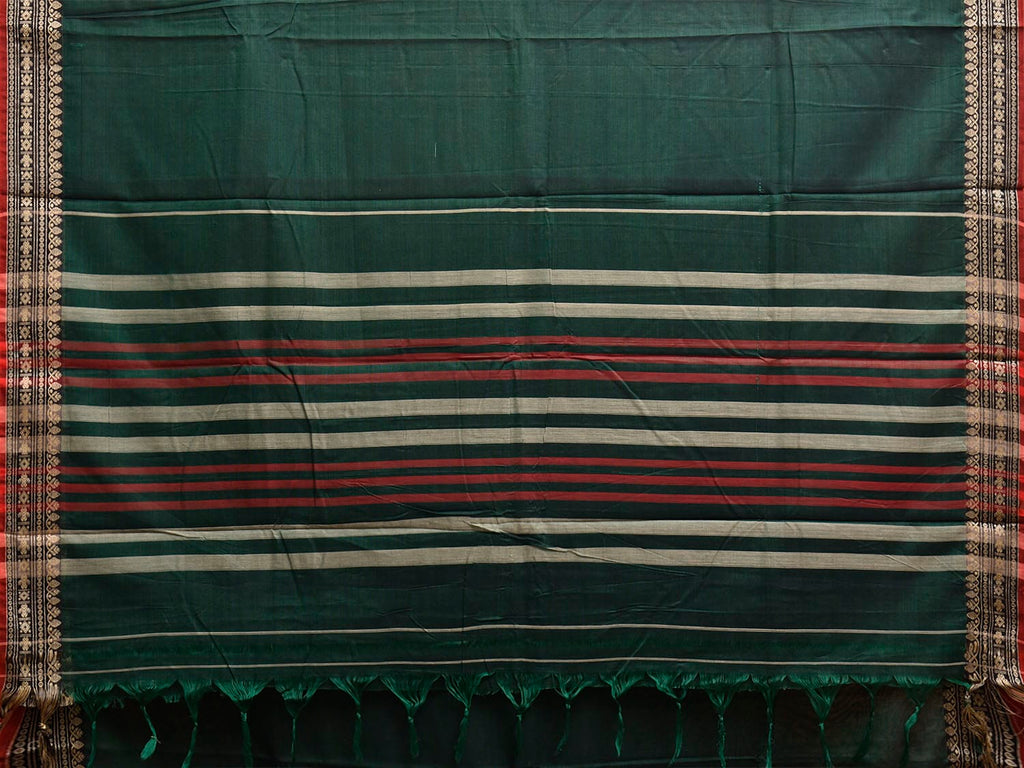 Green Narayanpet Cotton Plain Saree with Border and Strips Pallu Design No Blouse np1368