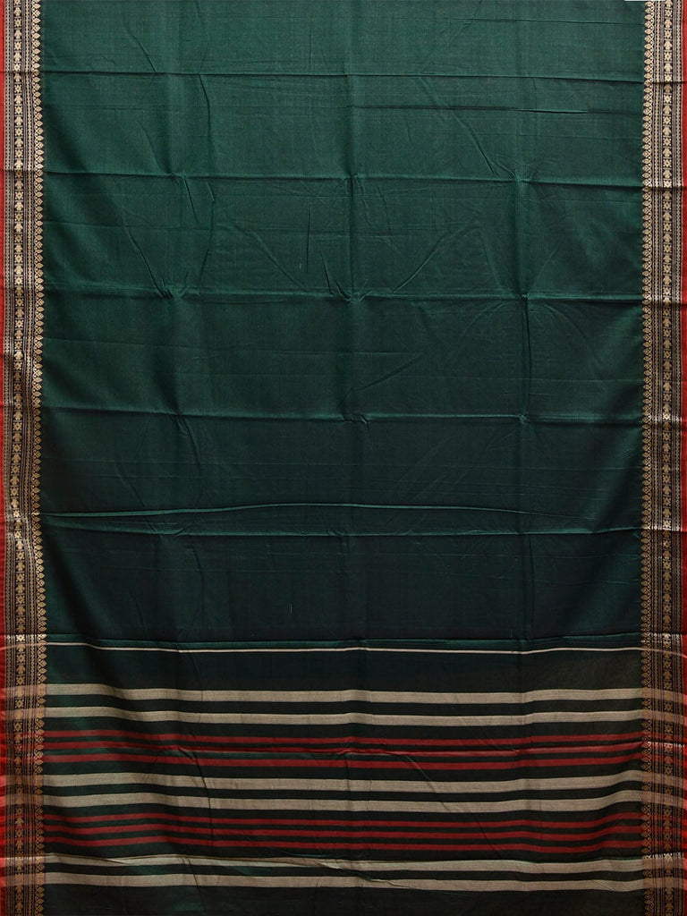 Green Narayanpet Cotton Plain Saree with Border and Strips Pallu Design No Blouse np1368
