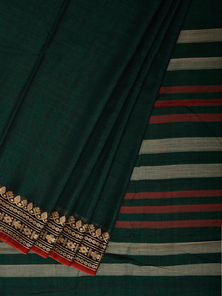 Green Narayanpet Cotton Plain Saree with Border and Strips Pallu Design No Blouse np1368