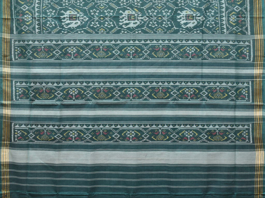 Green Pochampally Ikat Cotton Handloom Saree with Elephant Design i0796