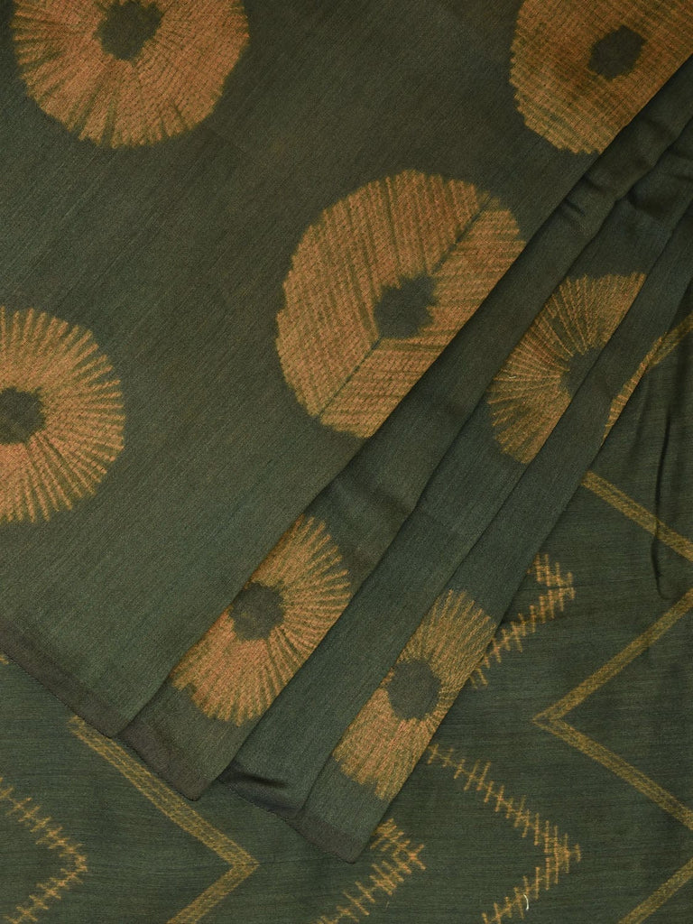 Green Shibori Cotton Silk Saree with Zig-Zag Pallu and Triple Body Design No Blouse o0511