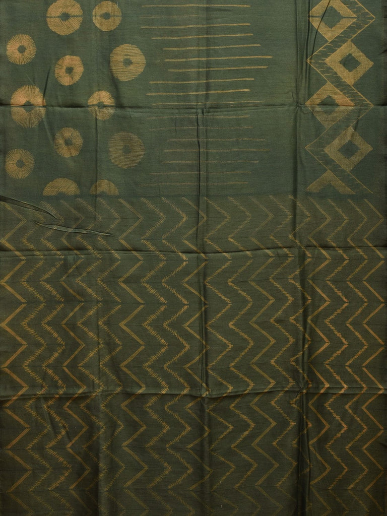 Green Shibori Cotton Silk Saree with Zig-Zag Pallu and Triple Body Design No Blouse o0511