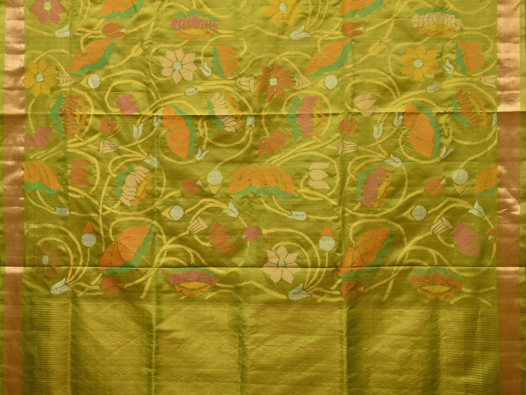 Green Uppada Silk Handloom Saree with All Over Lotus Flowers Design u2138