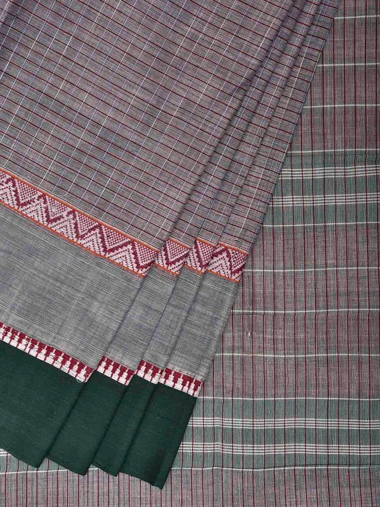 Grey and Green Narayanpet Cotton Handloom Saree with Big Border Design No Blouse np1333