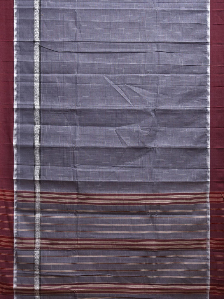 Grey and Maroon Narayanpet Cotton Handloom Saree with One Side Big Border Design No Blouse np1184