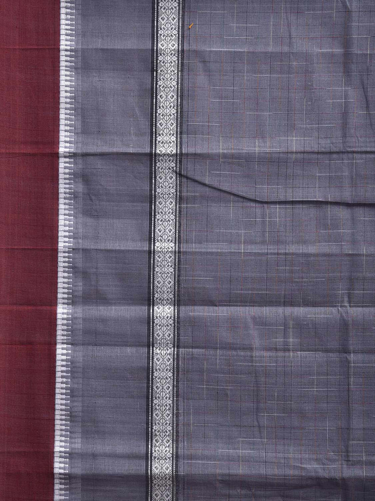 Grey and Maroon Narayanpet Cotton Handloom Saree with One Side Big Border Design No Blouse np1184