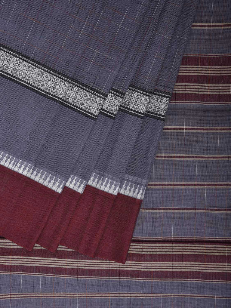 Grey and Maroon Narayanpet Cotton Handloom Saree with One Side Big Border Design No Blouse np1184
