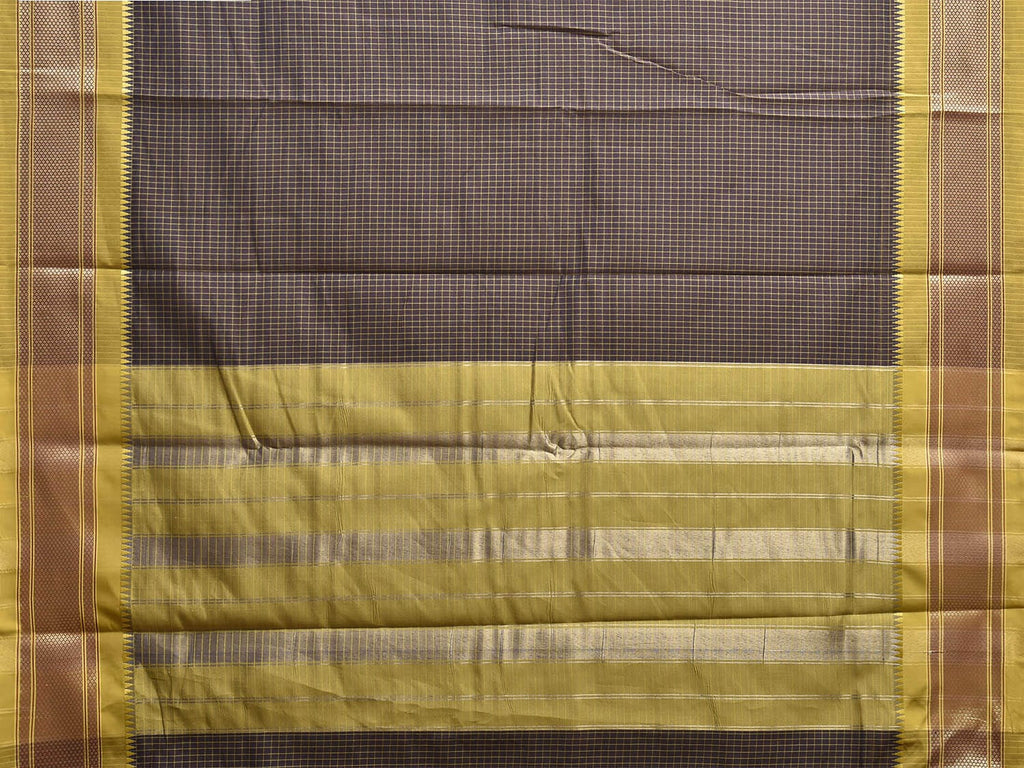 Grey and Olive Bamboo Cotton Saree with Checks Design No Blouse bc0859