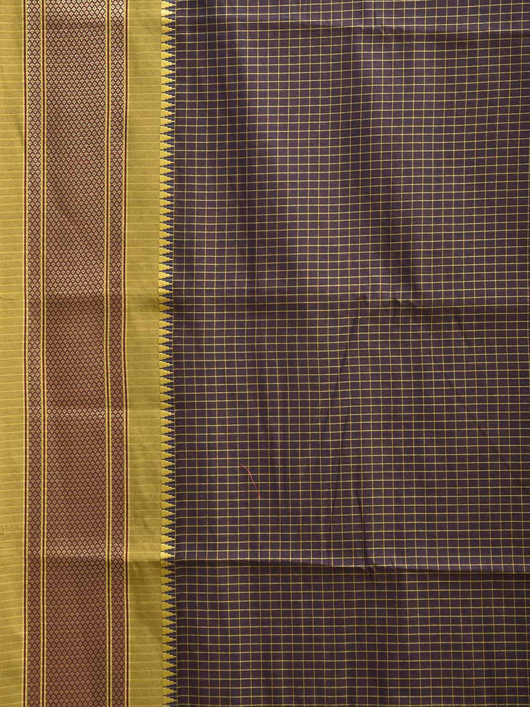 Grey and Olive Bamboo Cotton Saree with Checks Design No Blouse bc0859