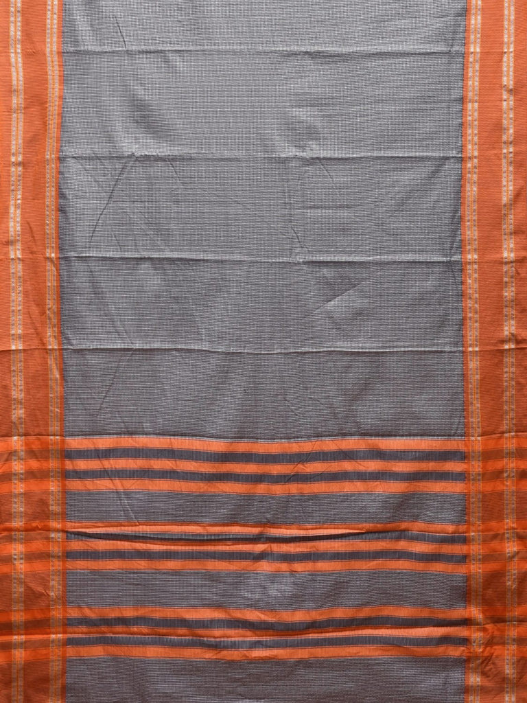 Grey and Orange Bamboo Cotton Saree with Small Checks Design No Blouse bc0396
