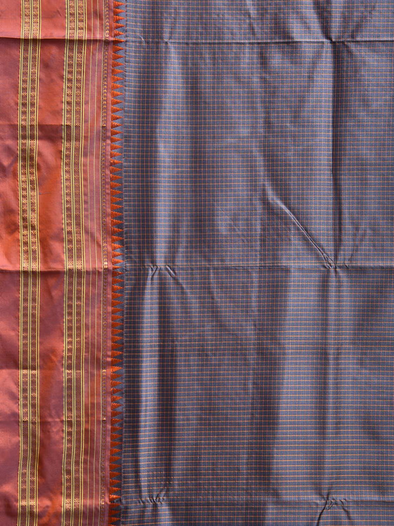 Grey and Orange Narayanpet Silk Handloom Saree with Checks Design No Blouse np1177