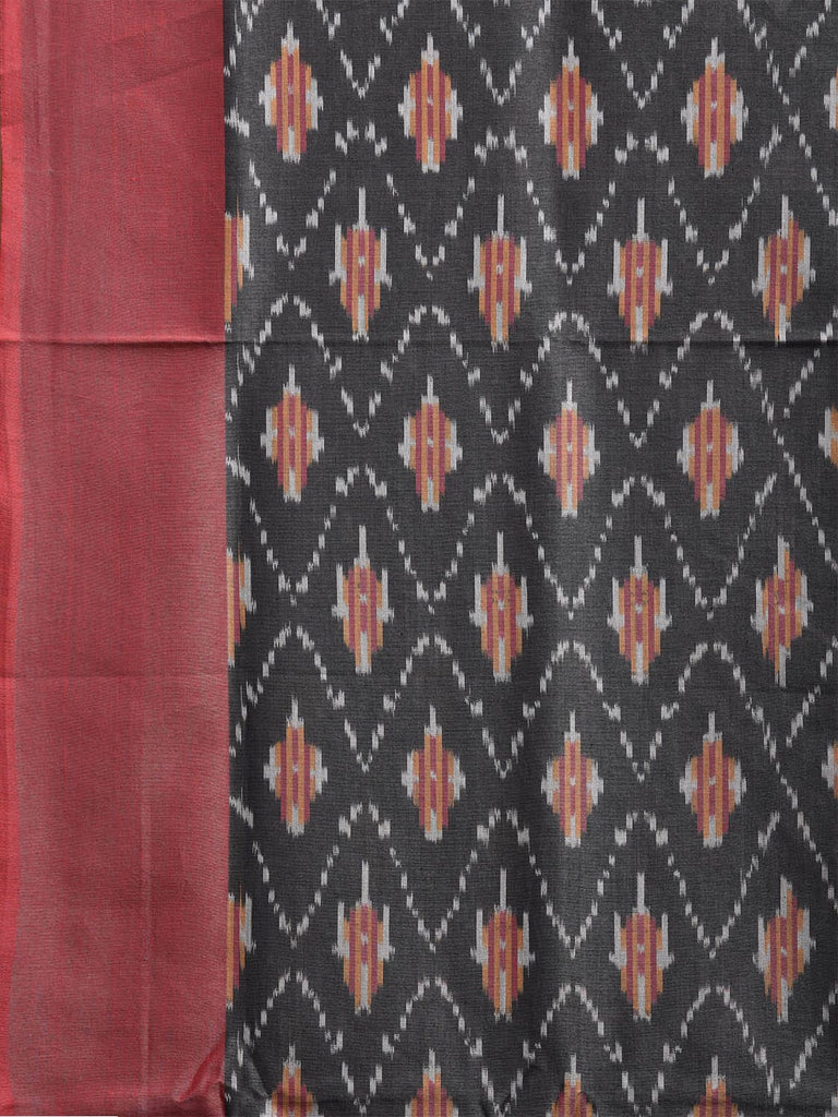 Grey and Peach Pochampally Ikat Cotton Handloom Saree with All Over Body and Pallu Design i0895