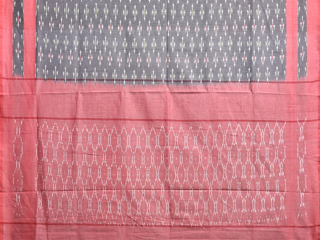 Grey and Peach Pochampally Ikat Cotton Handloom Saree with Grill Pallu Design No Blouse i0986