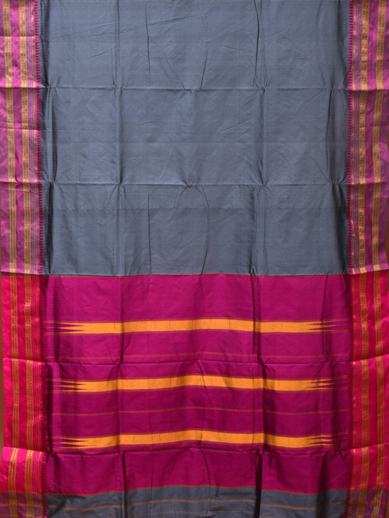 Grey and Pink Narayanpet Silk Handloom Plain Saree with Border Design No Blouse np0765