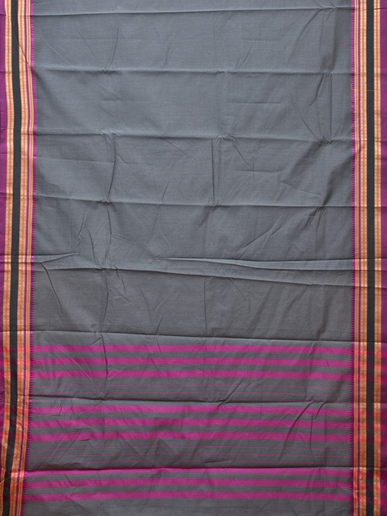 Grey and Purple Bamboo Cotton Plain Saree with Temple Border Design No Blouse bc0175