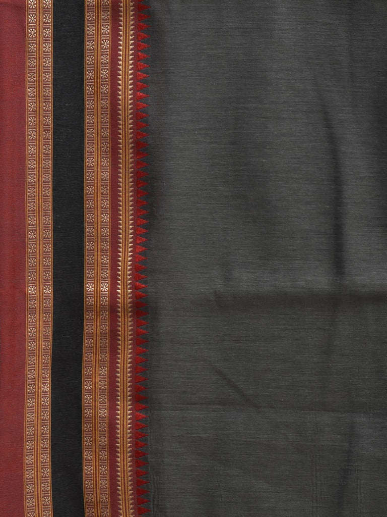 Grey and Red Bamboo Cotton Plain Saree with Strips Pallu Design No Blouse bc0876