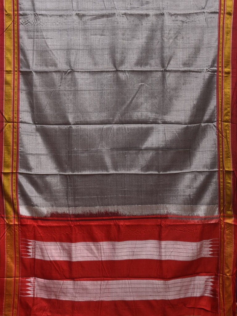 Grey and Red ilkal Viscose Silk Plain Saree with Strips Pallu Design o0472