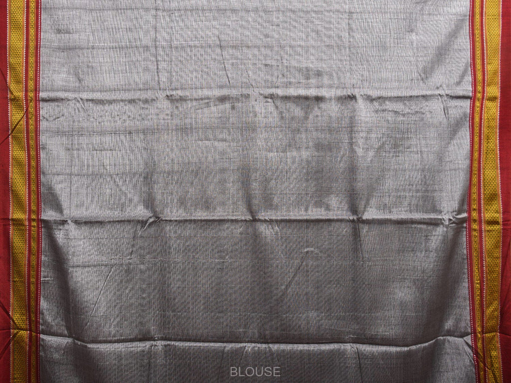 Grey and Red ilkal Viscose Silk Plain Saree with Strips Pallu Design o0472