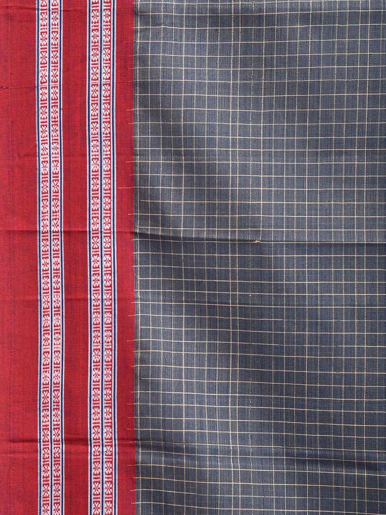 Grey and Red Narayanpet Cotton Handloom Saree with Checks Design No Blouse np1377