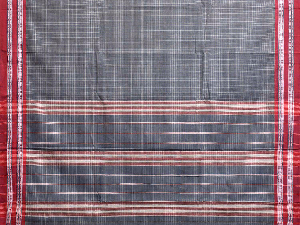 Grey and Red Narayanpet Cotton Handloom Saree with Checks Design No Blouse np1377