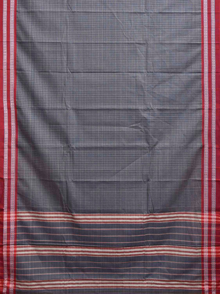 Grey and Red Narayanpet Cotton Handloom Saree with Checks Design No Blouse np1377