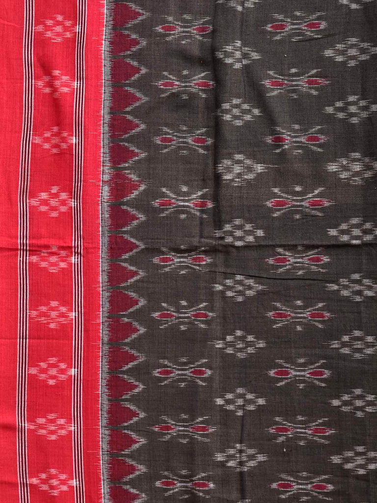 Grey and Red Pochampally Ikat Cotton Handloom Saree with Buta and Pallu Design No Blouse i0969