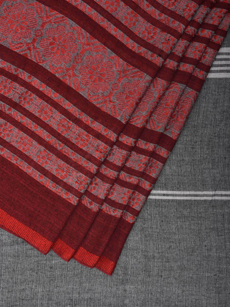 Grey and Red Pure Cotton Jacquard Plain Saree with Big Border Design o0467