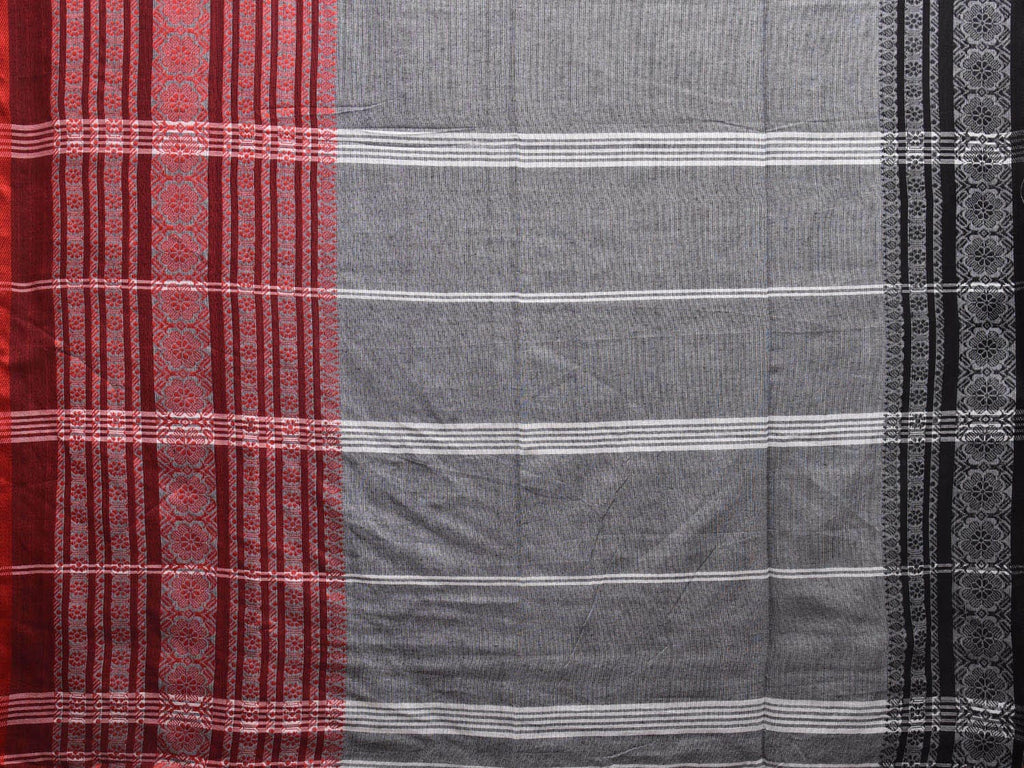 Grey and Red Pure Cotton Jacquard Plain Saree with Big Border Design o0467