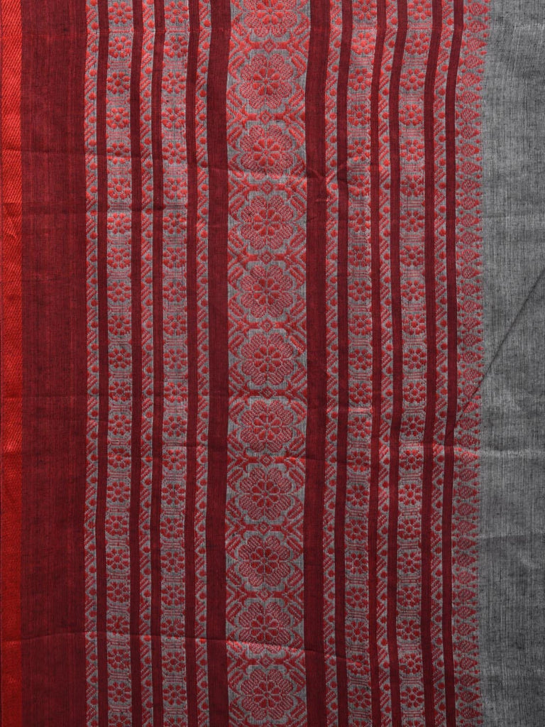 Grey and Red Pure Cotton Jacquard Plain Saree with Big Border Design o0467