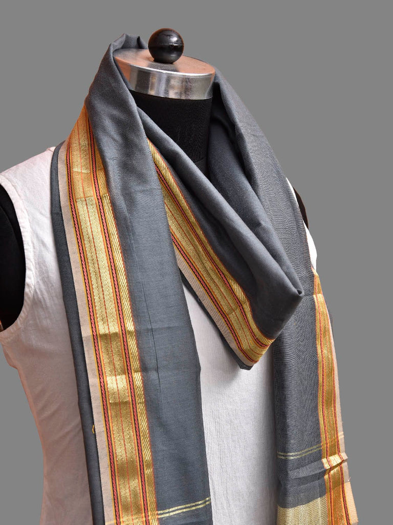 Grey Bamboo Cotton Dupatta with Zari Border ds3872