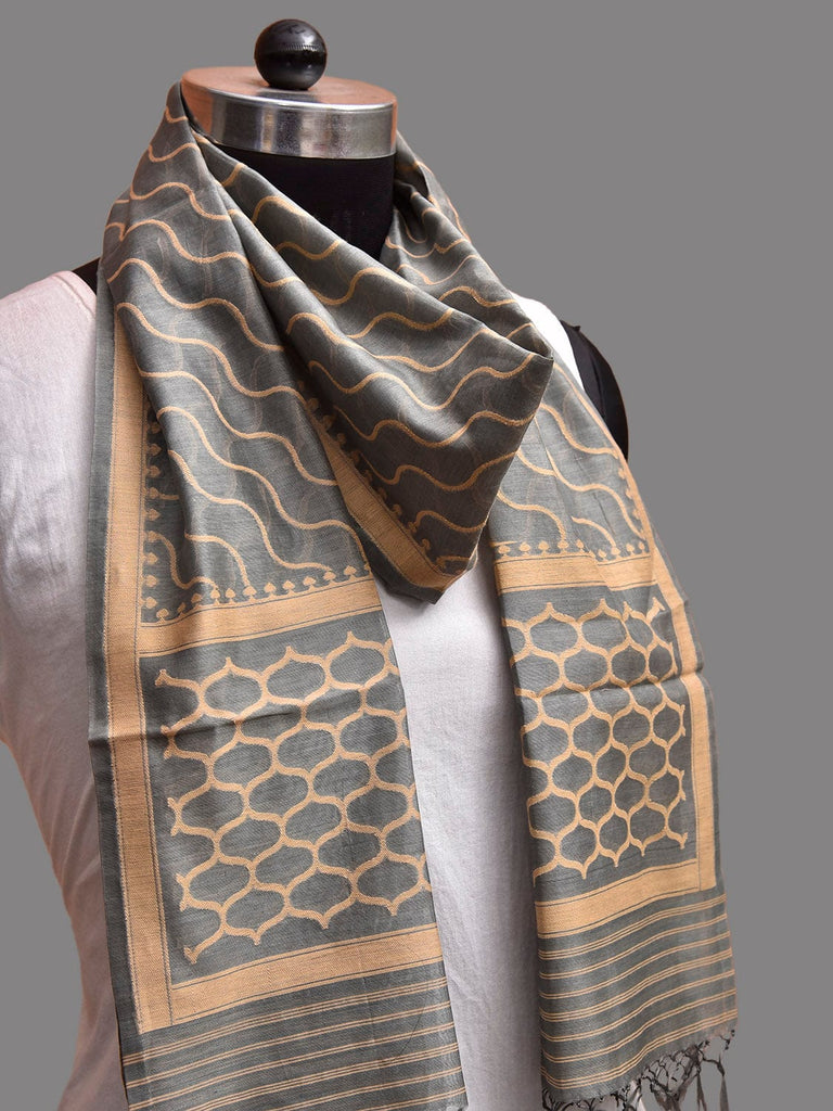 Grey Banaras Cotton Silk Stole with Diagonal Design ds3907